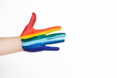 El, gökkuşağı bayrağı gibi boyanmış. LGBTQ konsepti. LGBT 'yi kapat.