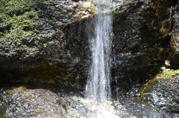 Pequena Cachoeira Que Flui Sobre Rochas — Fotografia de Stock