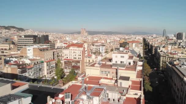 Fly above Barcelona. Autumn Roofs Stock Footage