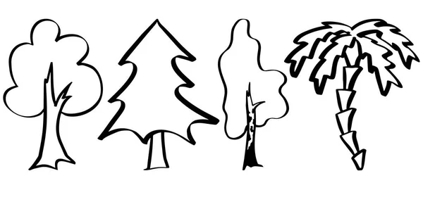 Siluetter av träd. Hand ritning. — Stock vektor