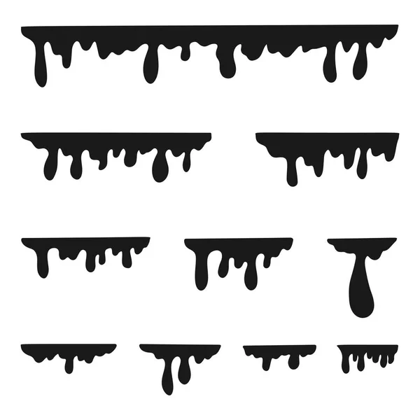 Schwarze Schmelze tropft oder flüssige Farbe tropft isoliert — Stockvektor