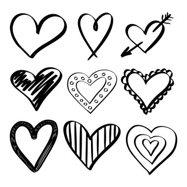 Kalpler çizilmiş seti ver. Kuluçkalık fırça, marker,