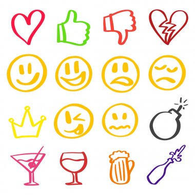 Gülümsüyor ayarlayın. El çizilmiş anahat simgesi.