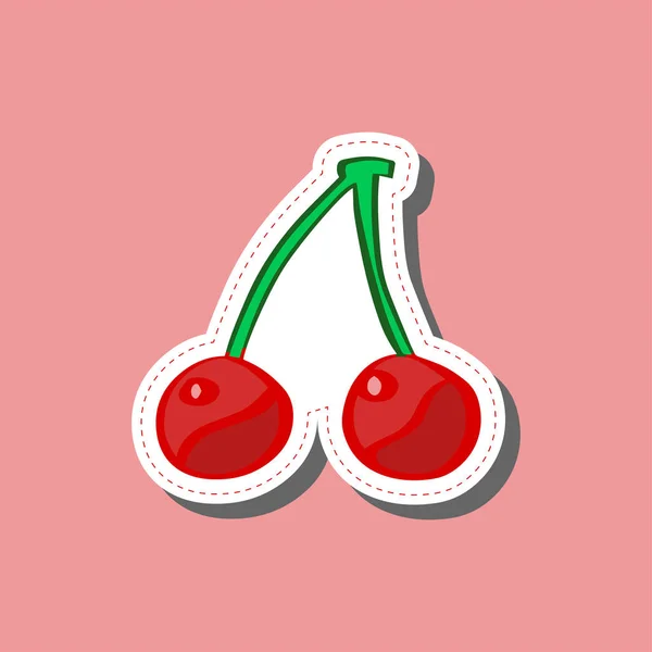 Cherry sticker hand trekken gekleurd in platte stijl — Stockvector