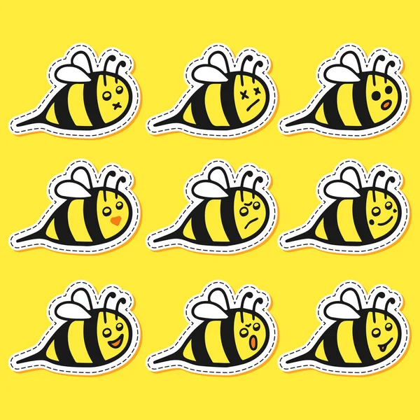 Jeu de dessin animé autocollant abeille — Image vectorielle