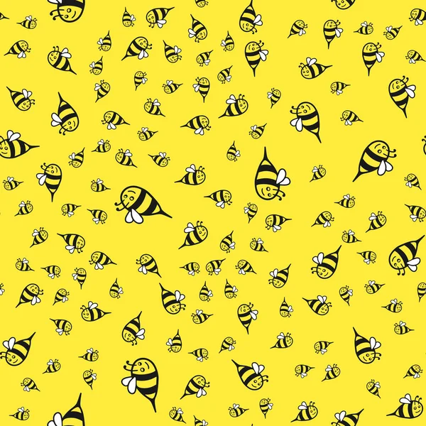 Bee cartoon sticker naadloze achtergrond — Stockvector