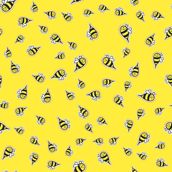 꿀벌 만화 스티커 원활한 배경 — 스톡 벡터