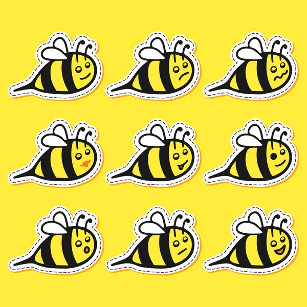 Jeu de dessin animé autocollant abeille — Image vectorielle