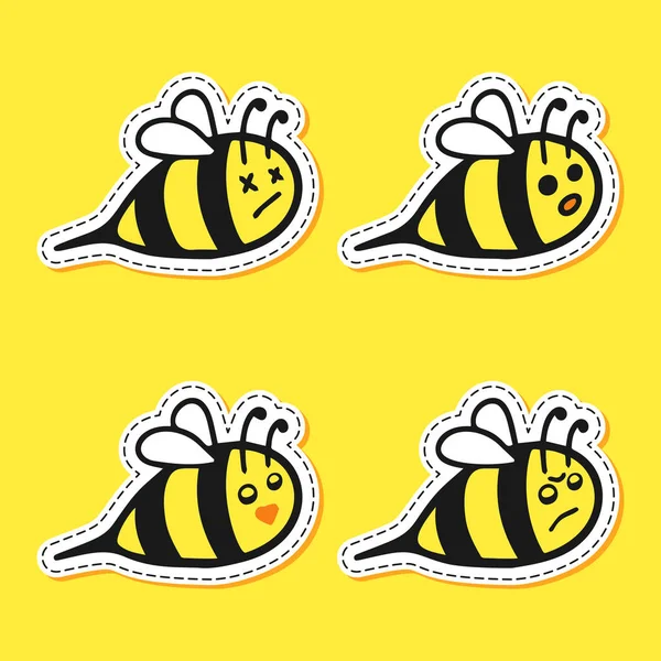 Jeu de dessin animé autocollant abeille — Image vectorielle