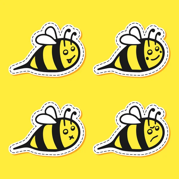 Bee sticker cartoon set — Stock Vector