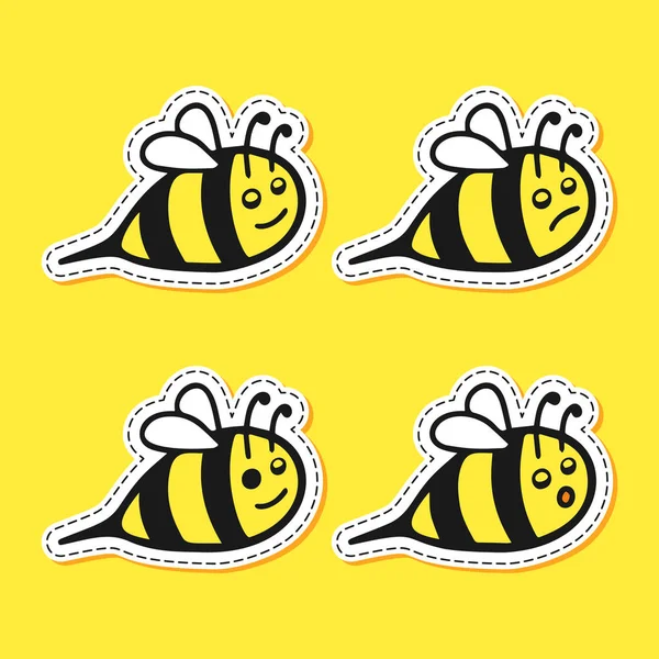 Jeu de dessin animé autocollant abeille — Image vectorielle