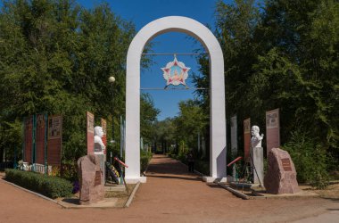 Kalach-on-Don. Rusya-8 Eylül 2019. Pyatimorsk köyünde Rus Devleti Tarihi Parkı Heroes Alley, Kalachovsky District, Volgograd Bölgesi