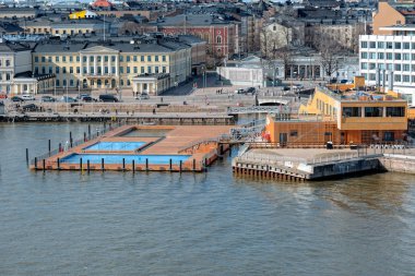 Helsinki, Finlandiya - 06 Mayıs 2017: Açık hava röpotajlar Seapool Güney Harbour Helsinki