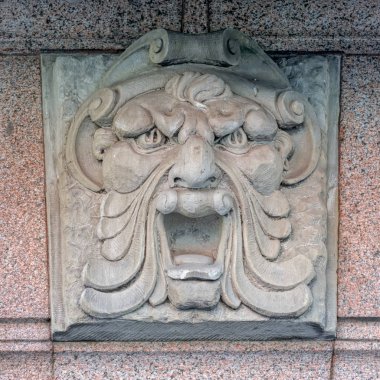 Stockholm, İsveç - 07 Mayıs 2017: Mascaron Royal İsveçli Opera (Kungliga Operan cephesinde).