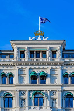 Stockholm, İsveç - 7 Mayıs 2017: Süslü bir şekilde dekore edilmiş cephe Bolinder Sarayı (Bolinderska Palatset) Helgo Zettervall, Blasieholmen Yarımadası'nda beş saraylar mimar tarafından.