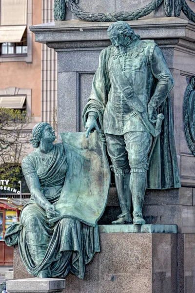 Stockholm Suécia Maio 2017 Detalhe Close Relevo Escultura Base Estátua — Fotografia de Stock