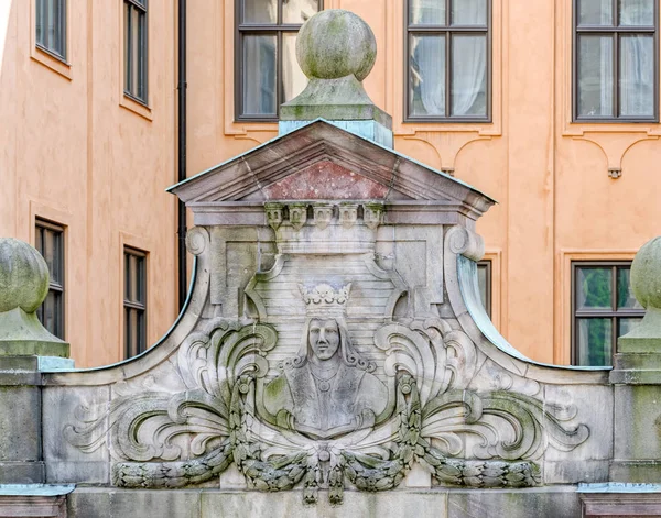 Stockholm Sweden May 2017 Detail Stone Coat Arms Entrance Royal — Stock Photo, Image