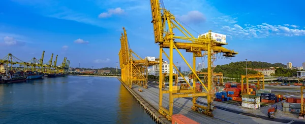 Singapur Singapur Marzo 2017 Panorama Del Atardecer Terminal Carga Contenedores — Foto de Stock