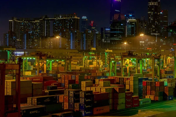Σιγκαπούρη Σιγκαπούρη Mar 2017 Νυχτερινή Άποψη Του Φορτίου Επιχειρήσεις Στην — Φωτογραφία Αρχείου
