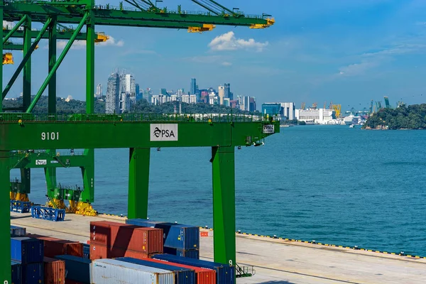 Singapore Szingapúr 2017 Április Hajózási Konténerek Halmozott Psa Konténerterminál — Stock Fotó