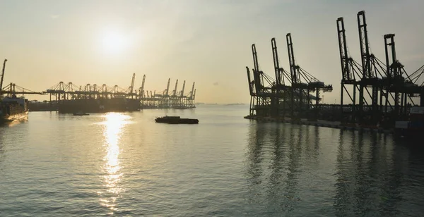 Singapur Malasia Marzo 2017 Panorama Del Atardecer Terminal Carga Contenedores — Foto de Stock