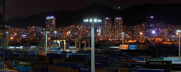 Busan Corée Sud Mai 2016 Panorama Nocturne Terminal Conteneurs Port — Photo
