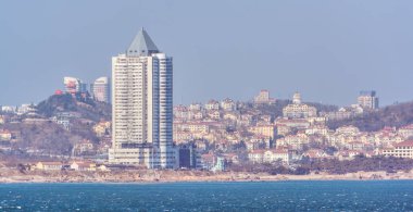 Qingdao, Çin - 20 Ocak 2017: Skyline Çin City Qingdao, bir 