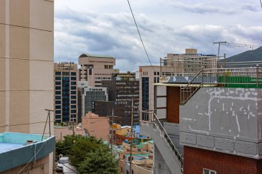 Busan, Güney Kore - Eyl 04, 2017: Skyline Busan, Güney Kore başkenti Seul sonra ikinci büyük kenti.