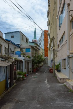 Busan, Güney Kore - Eyl 04, 2017: Skyline Busan, Güney Kore başkenti Seul sonra ikinci büyük kenti.