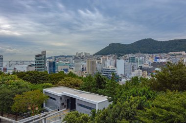 Busan, Güney Kore - Eyl 04, 2017: Skyline Busan, Güney Kore başkenti Seul sonra ikinci büyük kenti.