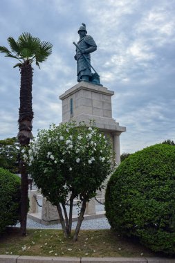 Busan, Güney Kore - Eyl 04, 2017: bronz heykel, Amiral Yi Sunshin Yongdusan Park, Busan, Güney Kore.