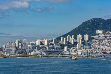 Busan, Güney Kore - 07 Ekim 2017: Busan coasline güneşli bir gün, genel bakış.