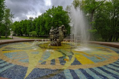 VELIKIY NOVGOROD, RUSSIA - May 19, 2018: Fountain Sadko (hero of Novgorod legends) and Princess Volkhov. clipart
