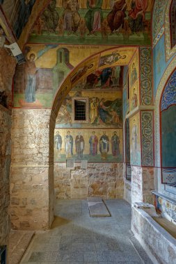 Veliky Novgorod, Rusya Federasyonu - 20 Mayıs 2018: Rus Ortodoks St. Sophia 1050 kurulan katedral, iç açık havada resimlerinde.