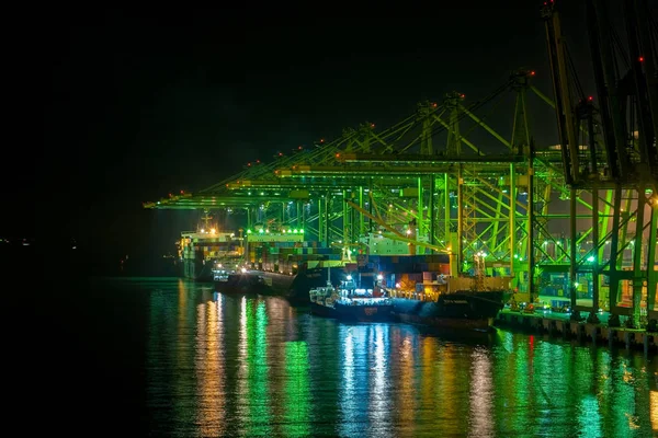 Singapur Singapur Sep 2017 Vista Nocturna Las Operaciones Carga Terminal —  Fotos de Stock