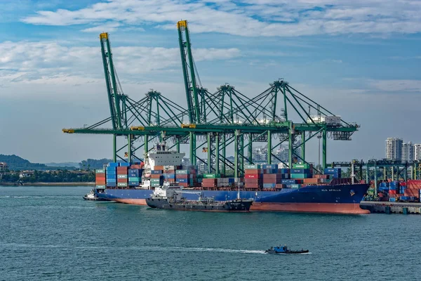 Singapore Singapore Sep 2017 Gantry Kranen Staan Kade Naast Als — Stockfoto