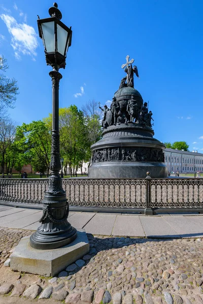 大诺夫哥罗德 俄罗斯 2018年5月20日 纪念碑 俄国的千年 对蓝天在 大诺夫哥罗德 哥罗德伟大 — 图库照片
