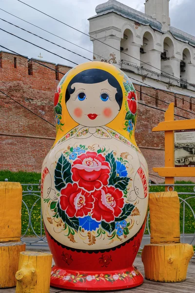 Velikiy Novgorod Russia May 2018 Big Colorful Wooden Matryoshka Doll — Stock Photo, Image