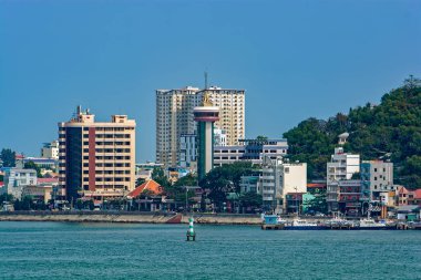 Vung Tau, Vietnam - 13 Ocak 2018: Ünlü şehir ve Vietnam güney kıyısında kış seaview.