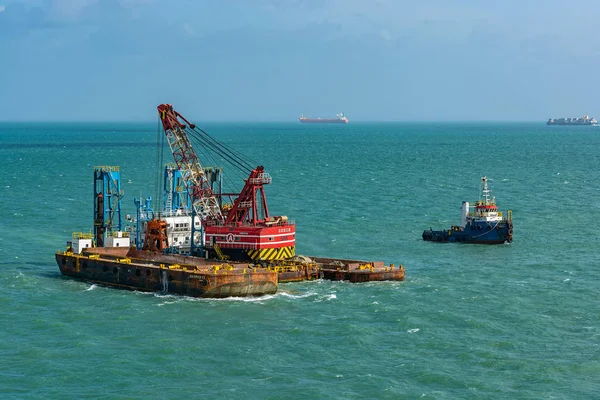 Singapore Strait Malaysia Dec 2017 Grab Dredegr Ship Cleaning Sea — Stockfoto