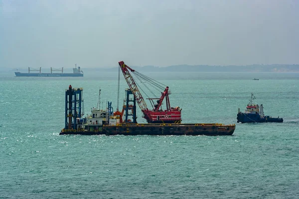 Singapore Strait Malaysia Dec 2017 Grab Dredegr Ship Cleaning Sea — Stock Photo, Image