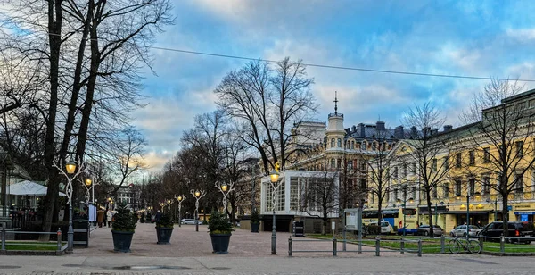 Helsinki Finlandia Diciembre 2018 Vista Del Parque Esplanadi Temprano Mañana — Foto de Stock