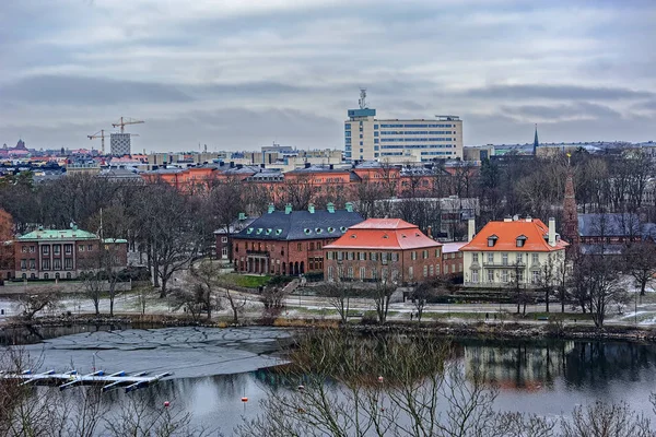 Wnter Stockholm widok na miasto z wyspy Djurgarden. — Zdjęcie stockowe