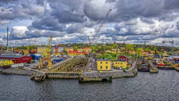High point general view of Beckholms ship yard in Stockholm with — Stock Photo, Image
