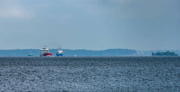 Congested Traffic Strait Trangsund Fairway Vyborg Port Gulf Finland Vyborg — Stock Photo, Image