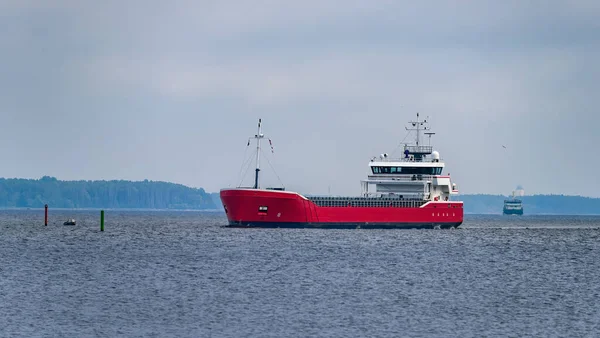 Traffic Strait Trangsund Fairway Vyborg Port Gulf Finland Vyborg Castle — Stock Photo, Image