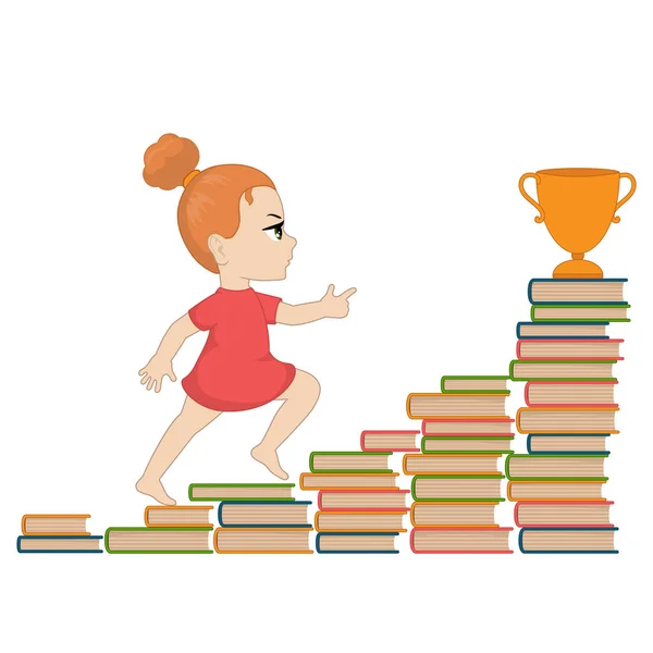 Ilustração Uma Menina Subindo Escadas Dos Livros — Vetor de Stock