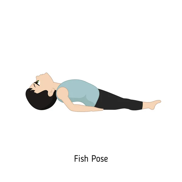 Παιδί Κάνει Γιόγκα Ψάρια Yoga Πόζα Καρτούν Εικονογράφηση Στυλ Απομονώνονται — Διανυσματικό Αρχείο