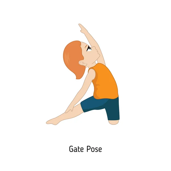 Criança Fazer Ioga Portão Yoga Pose Desenhos Animados Ilustração Estilo — Vetor de Stock