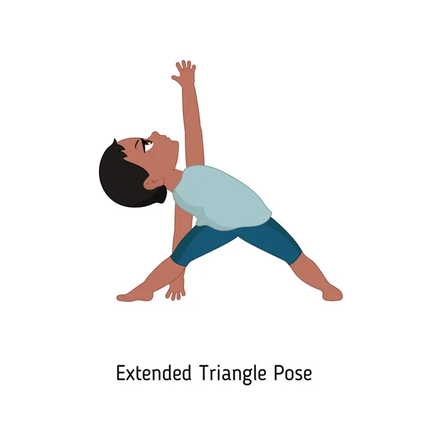 Kind Doen Yoga Extended Triangle Yoga Pose Cartoon Stijl Illustratie — Stockvector